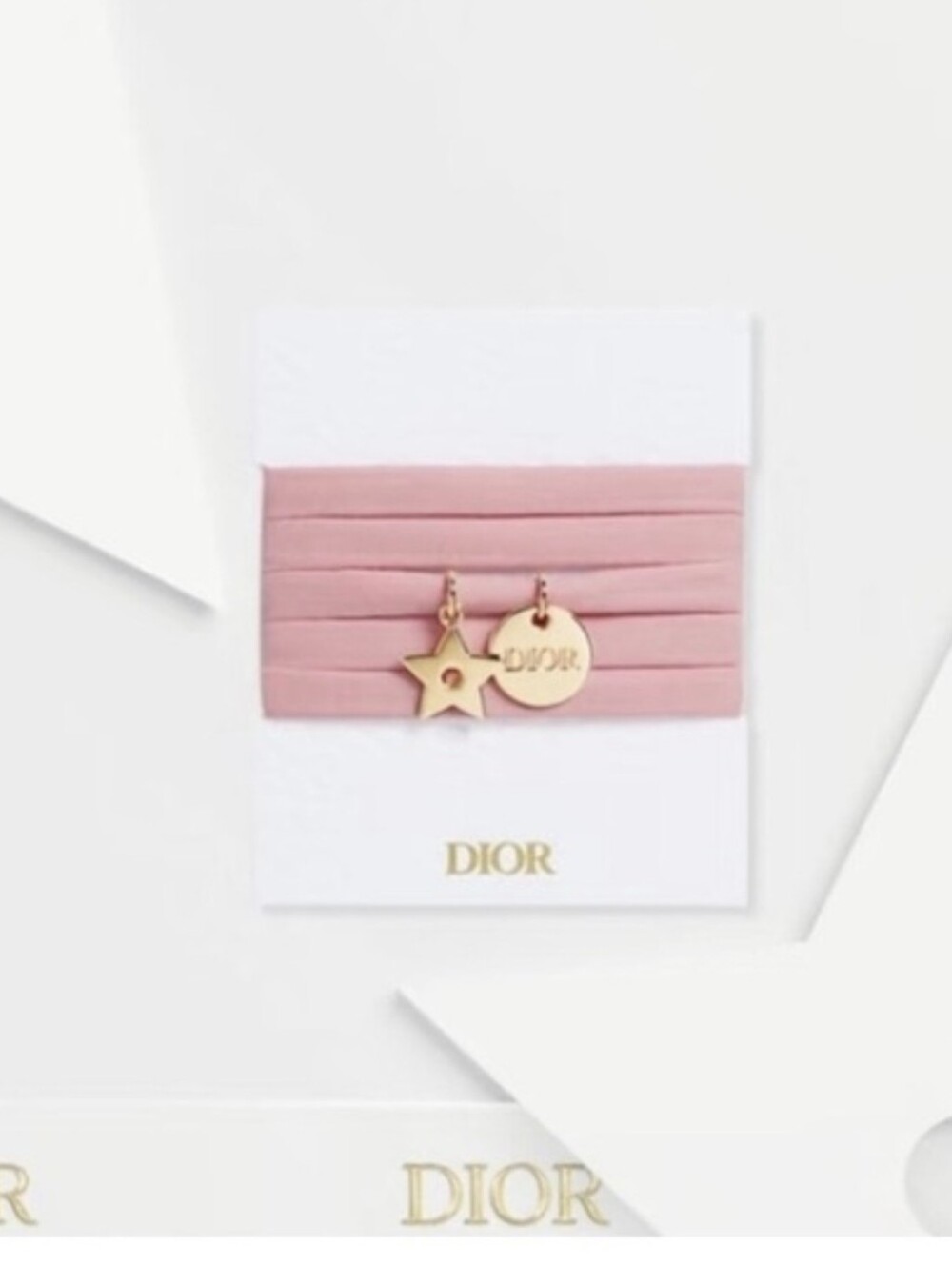 Dior Choker, Bracelet Blush Pink Ribbon with Gold Star Accents